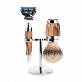 Set de barbierit cu aparat de ras compatibil Gillette Fusion si pamatuf cu par de bursuc cu maner din lemn de fag Muehle Stylo S 091 H 72 F